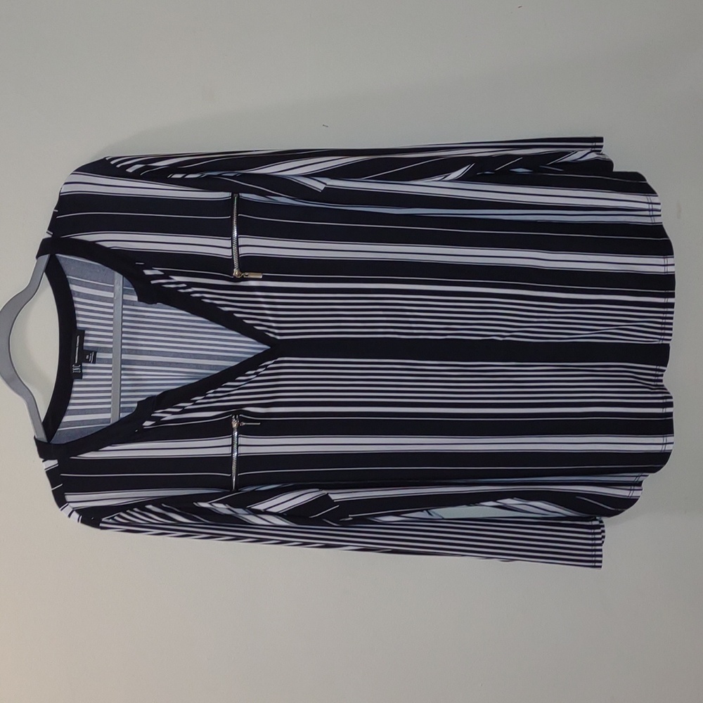 INC Plus Faria Stripe Long sleeve V-neck Top